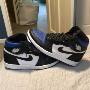 Nike High-Top Sneakers - Black, White, and Blue Air Jordan 1 OG Royal toe